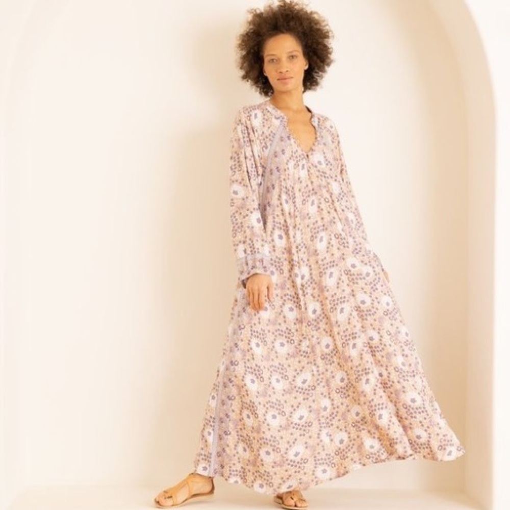 Natalie Martin Floral Maxi Dress in Cream and Purple